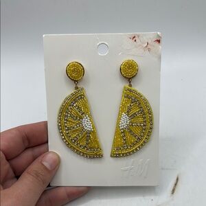 NWT H&M Yellow Beaded Lemon Earrings Jewelry Summer Fruit Cute Festive